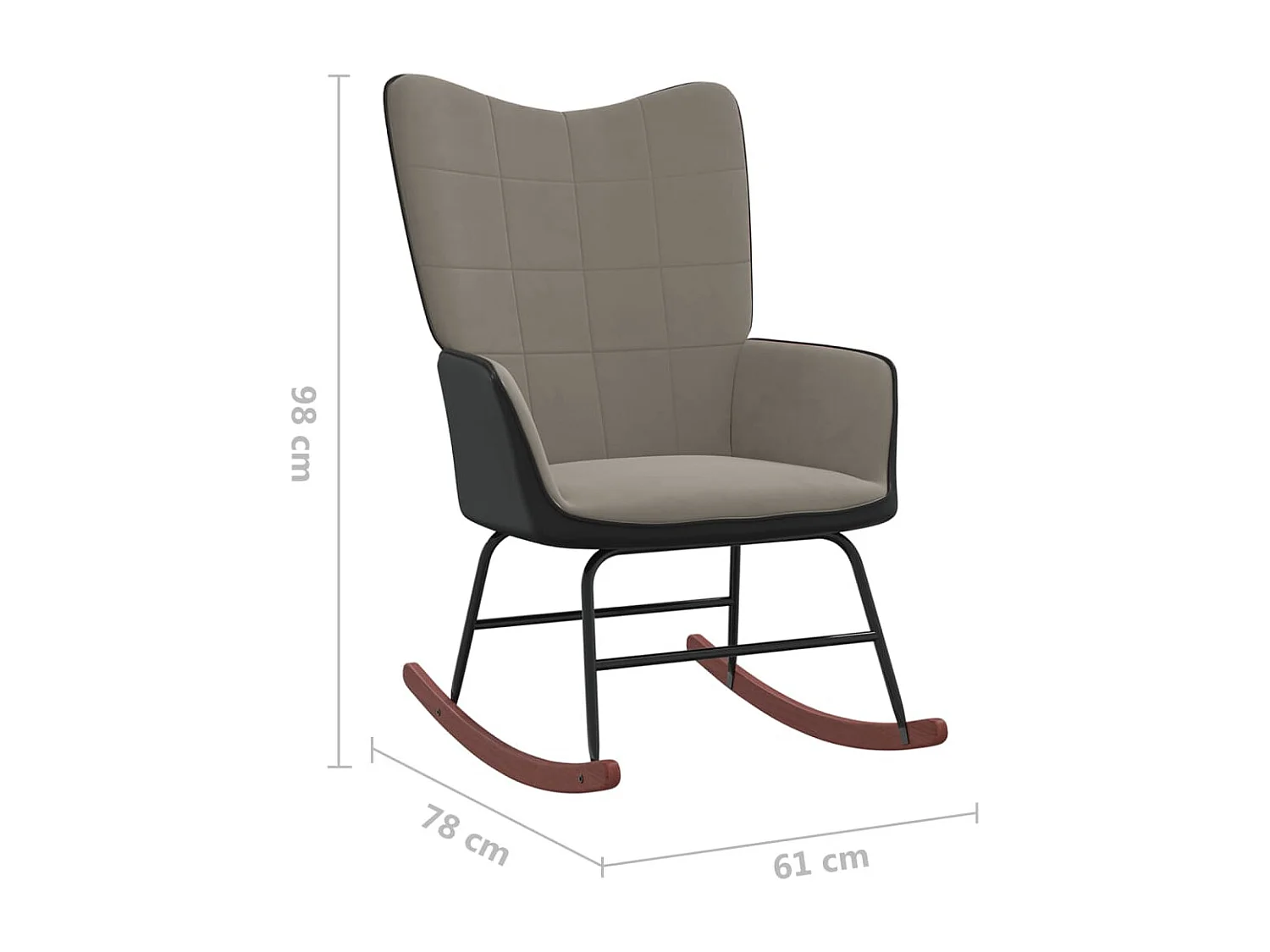 Cadeira de baloiço PVC e veludo cinzento-claro