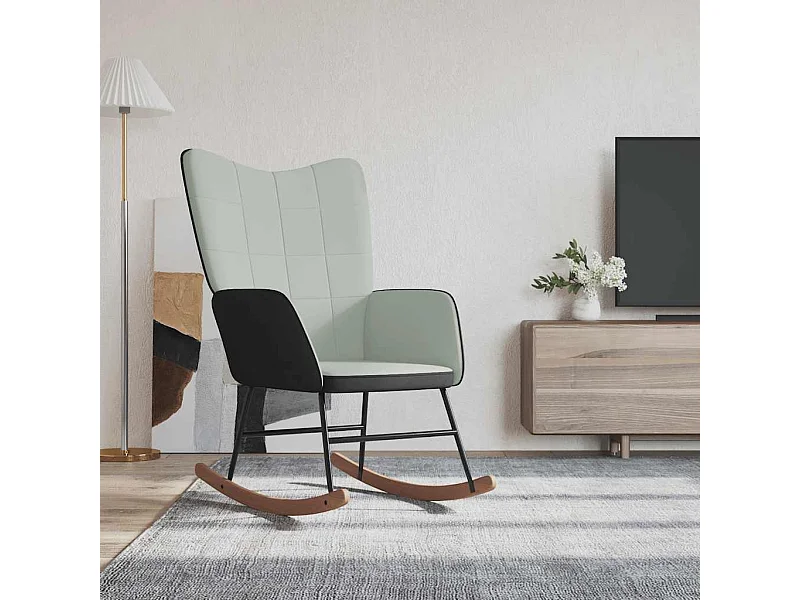 Cadeira de baloiço PVC e veludo cinzento-claro