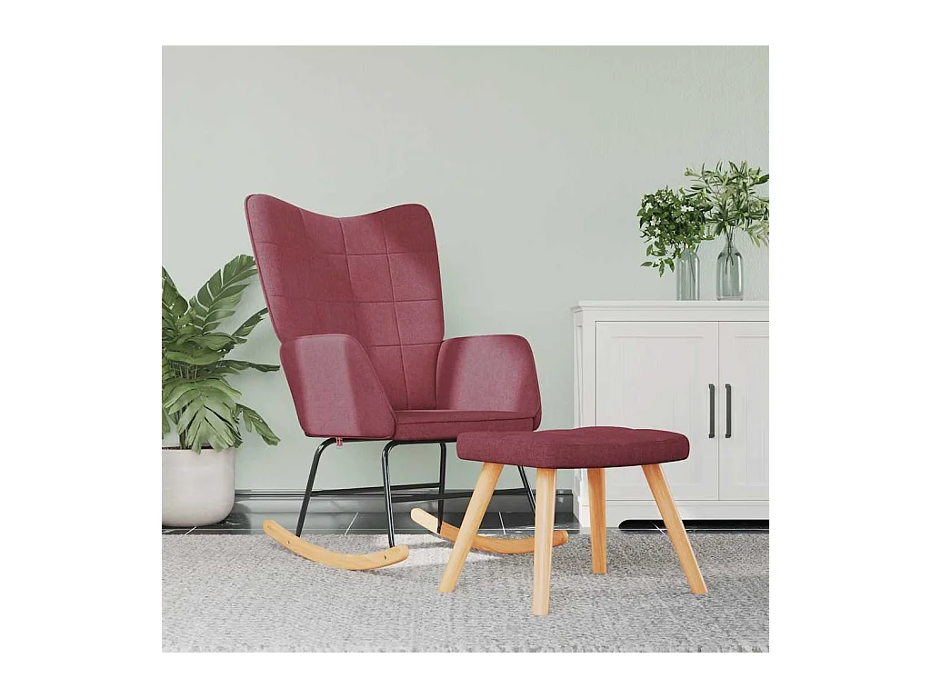 Chaise à bascule avec tabouret Rouge bordeaux Tissu