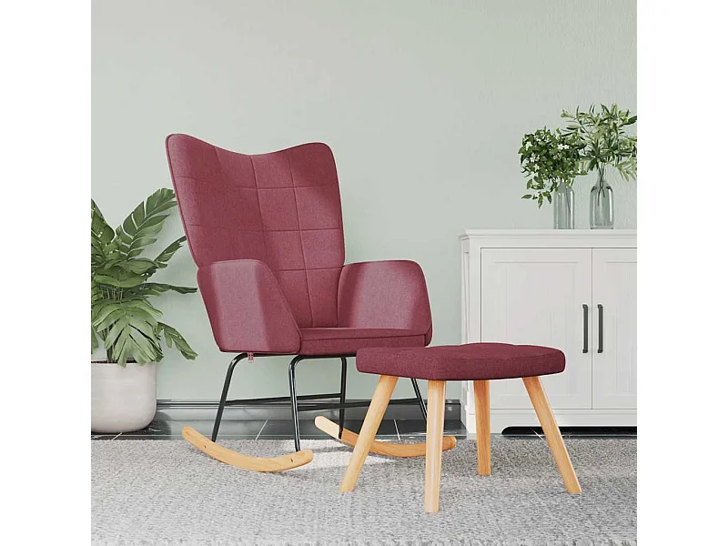 Chaise à bascule avec tabouret Rouge bordeaux Tissu