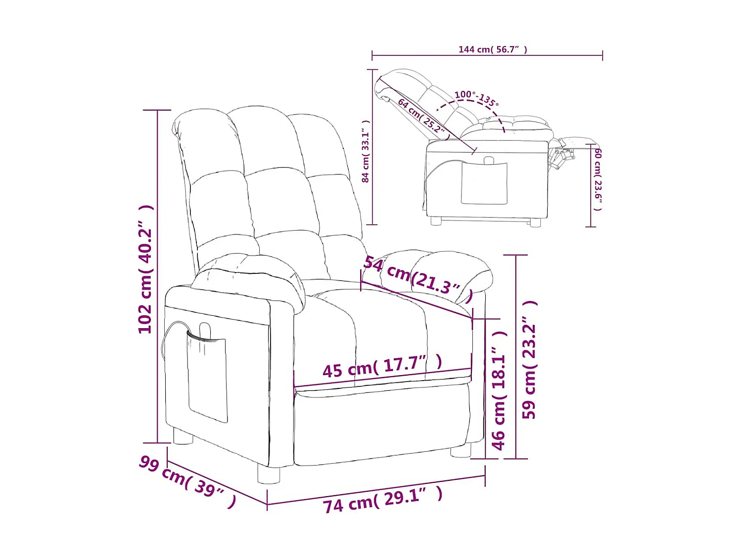 Fauteuil de massage Gris foncé Tissu