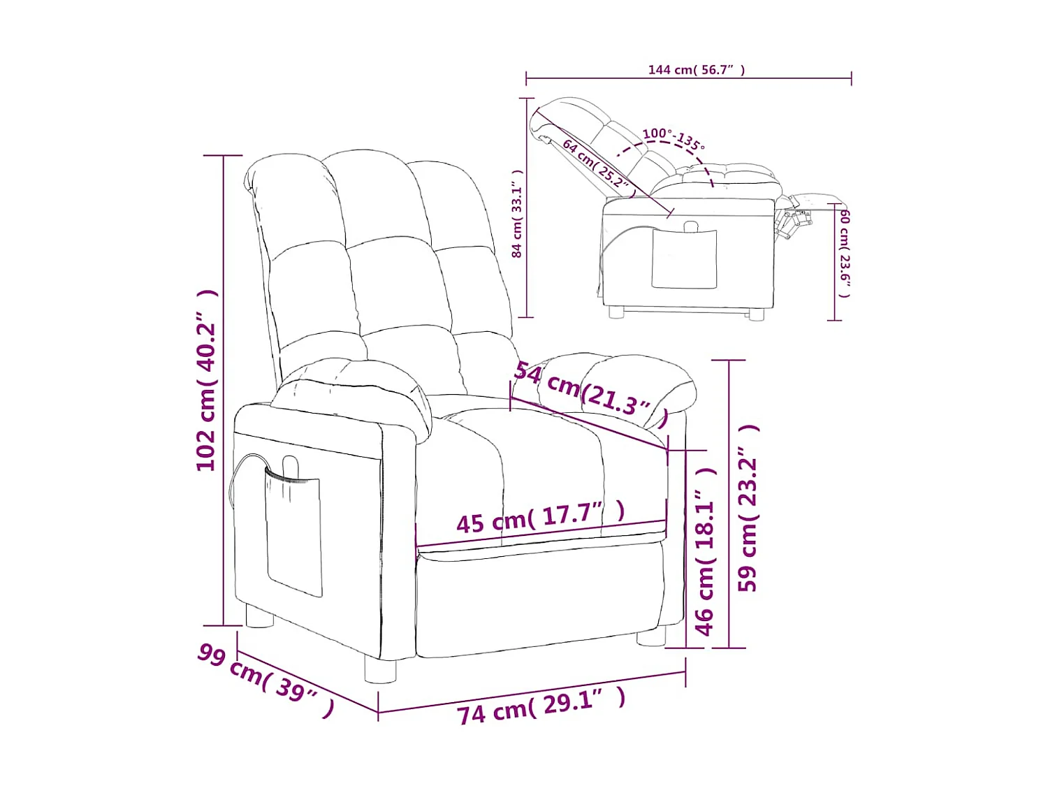 Fauteuil de massage Rouge bordeaux Tissu