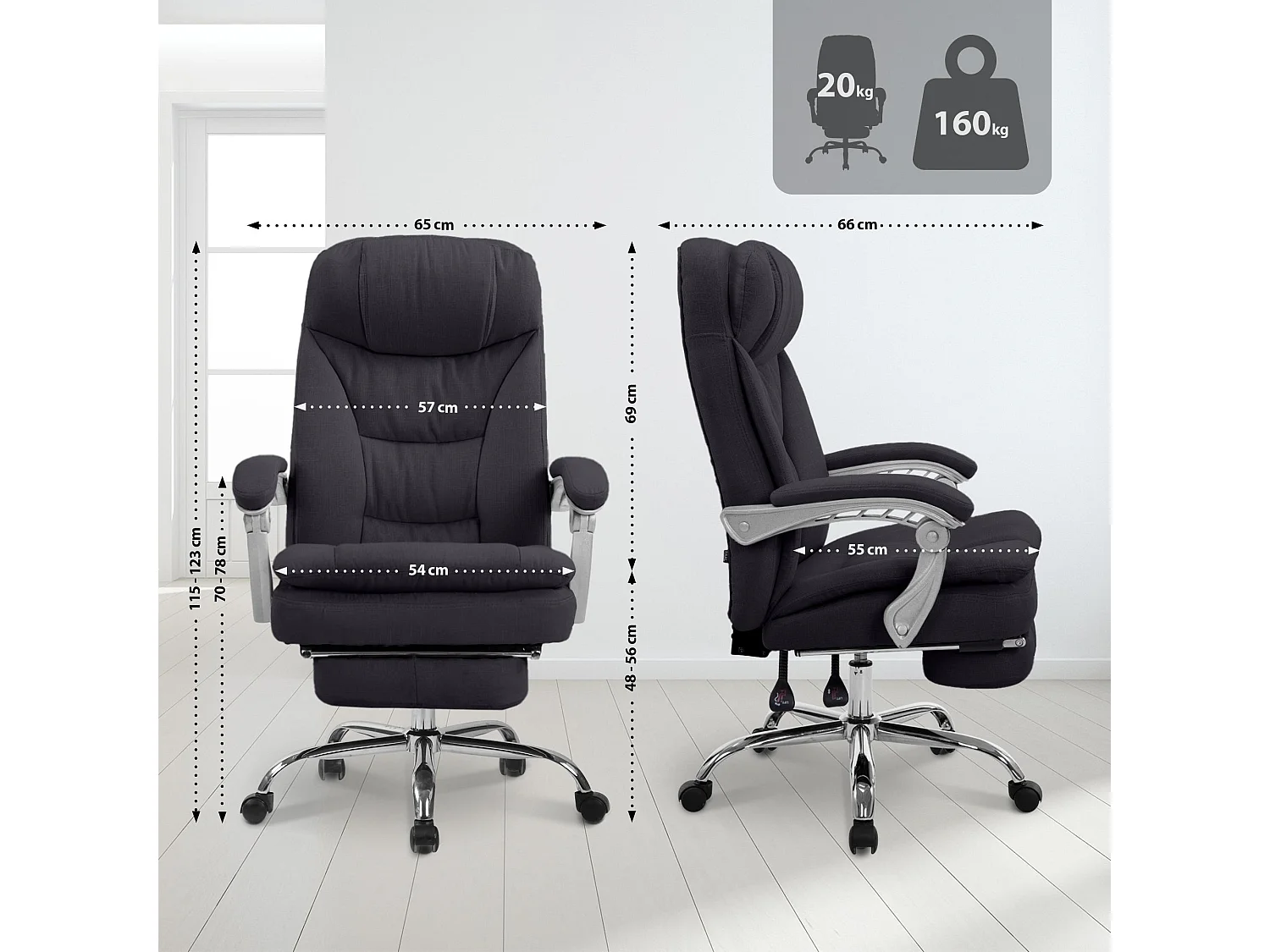 Chaise de bureau - Tissu - Noir - XL Troy