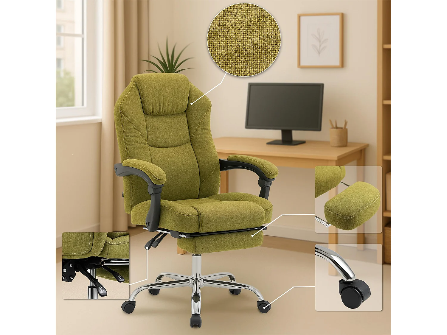 Chaise de bureau - Tissu - Vert - Castle