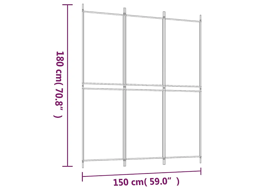 Kamerscherm met 3 panelen 150x180 cm stof wit