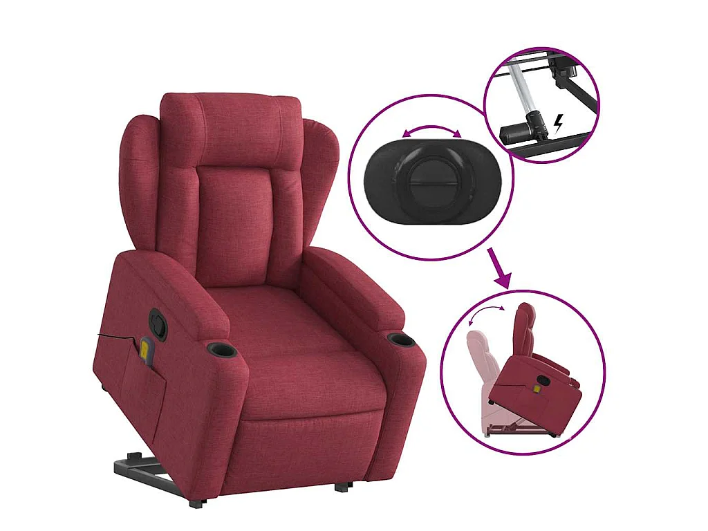 Fauteuil inclinable de massage Rouge bordeaux Tissu