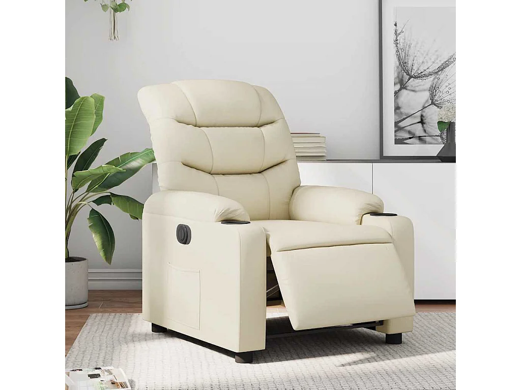 Fauteuil elektrisch verstelbaar kunstleer crèmekleurig