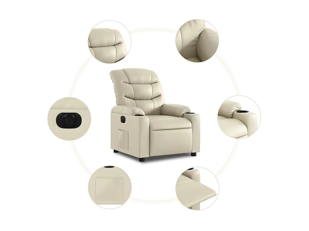 Fauteuil elektrisch verstelbaar kunstleer crèmekleurig