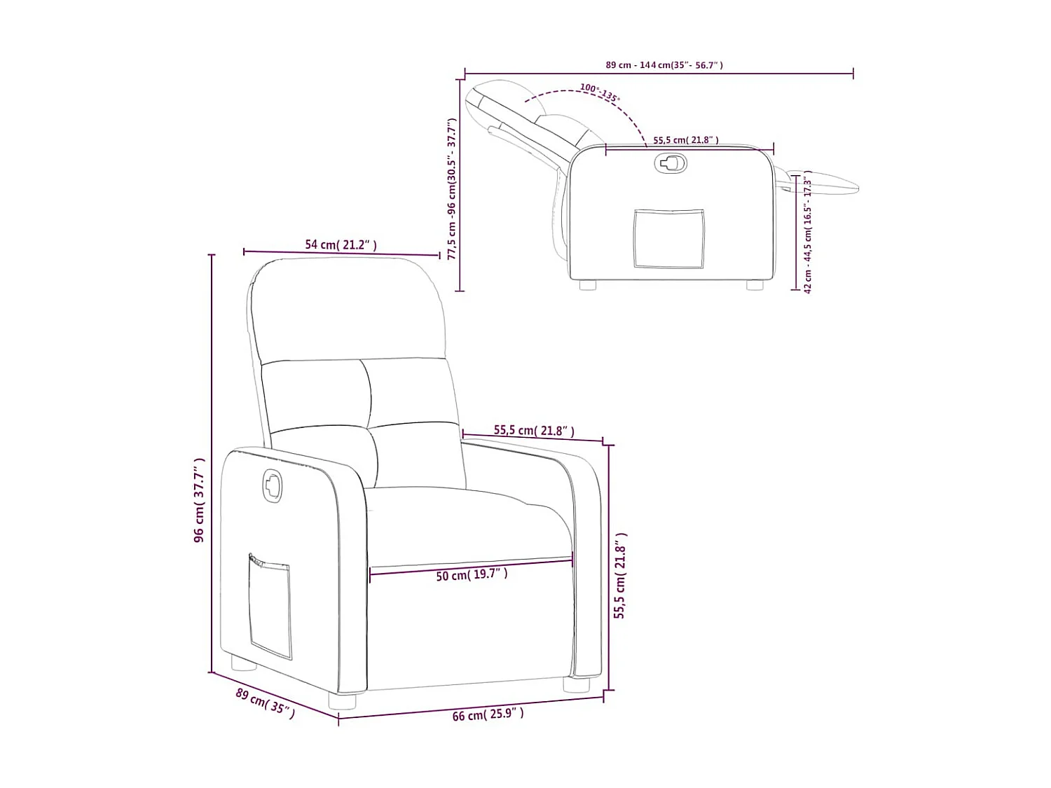 Poltrona Reclinabile Marrone Scuro in Tessuto