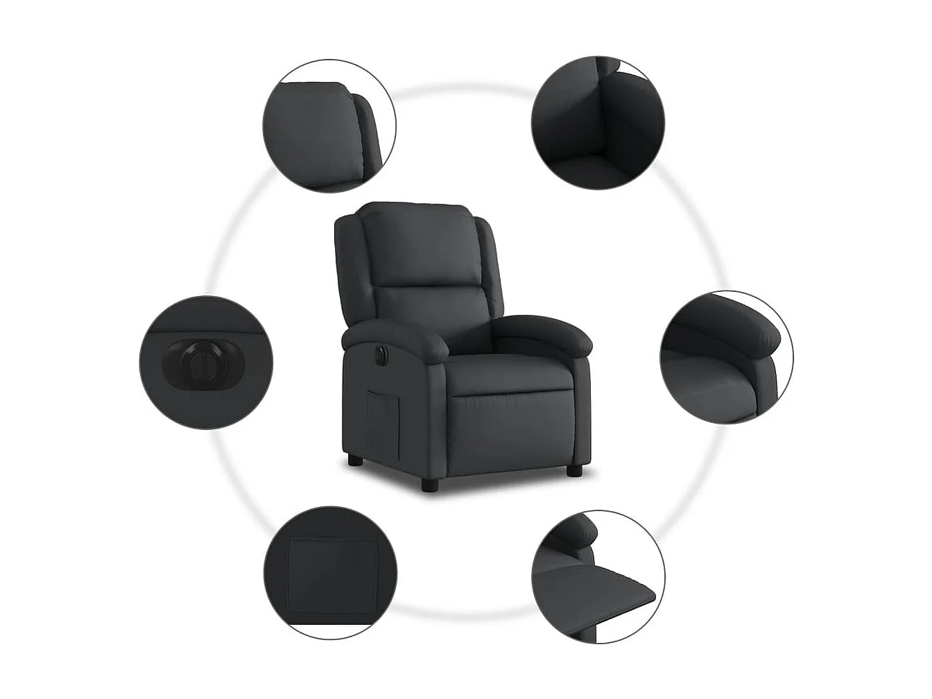 Sillón reclinable eléctrico de cuero auténtico negro