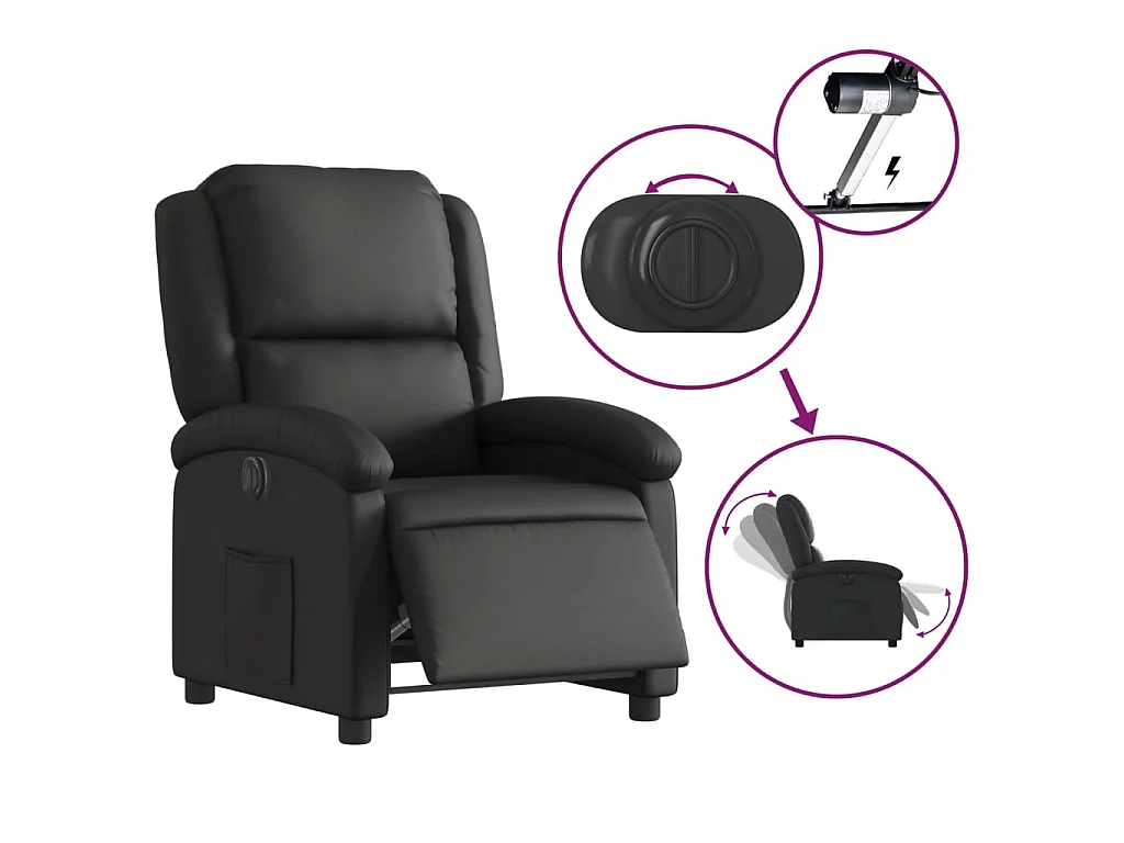 Fauteuil inclinable électrique noir cuir véritable