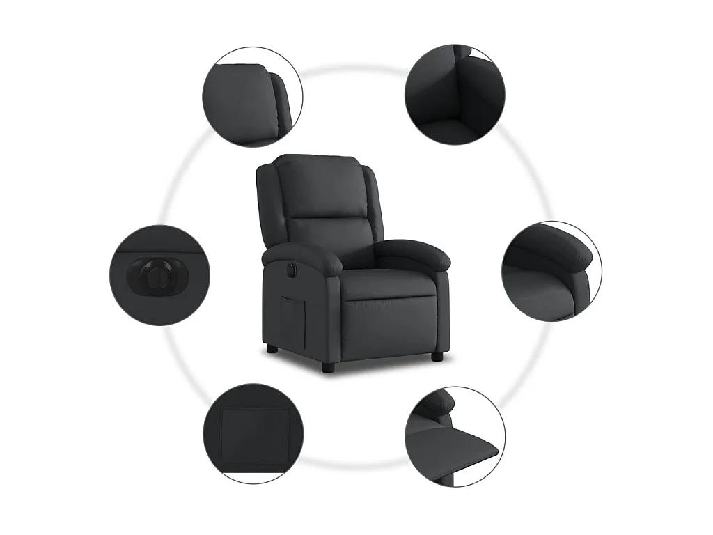 Fauteuil inclinable électrique noir cuir véritable