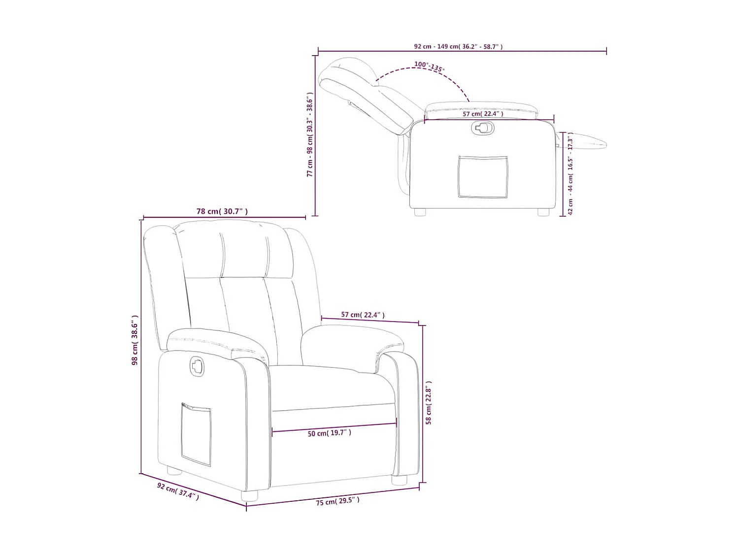 Fotel relaksacyjny Bordowy skóropodobny z funkcją manualnego odchylenia