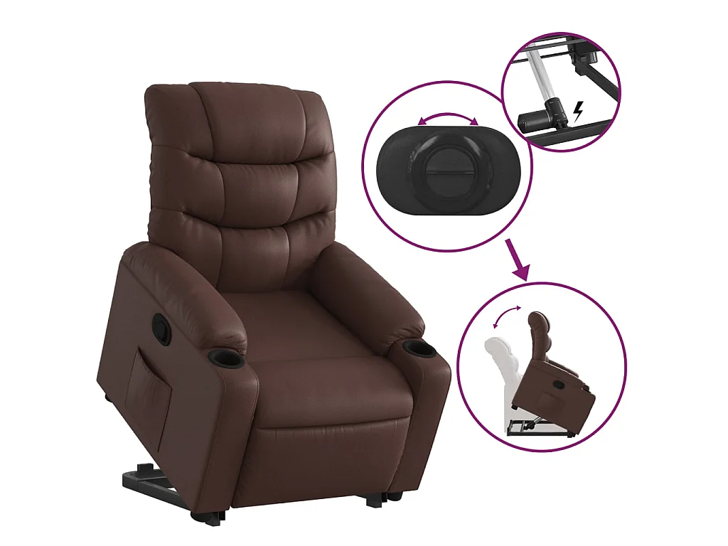 Poltrona Alzapersona Reclinabile Marrone in Similpelle