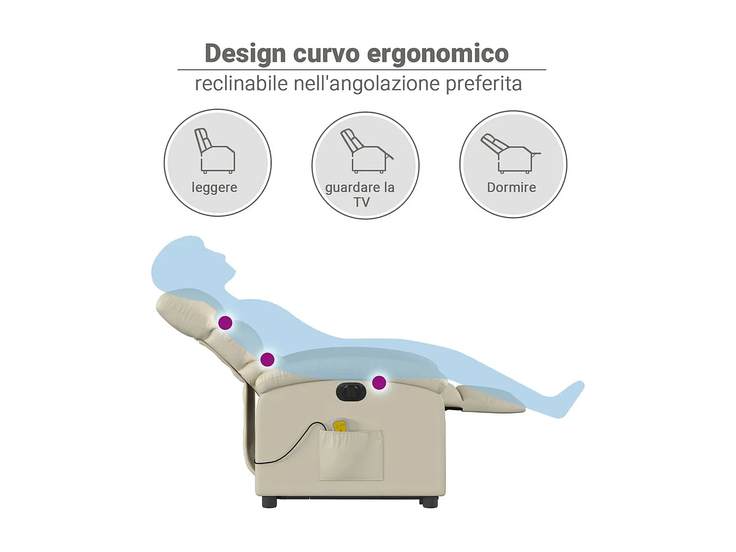 Poltrona Alzapersona Elettrica Reclinabile Crema in Similpelle