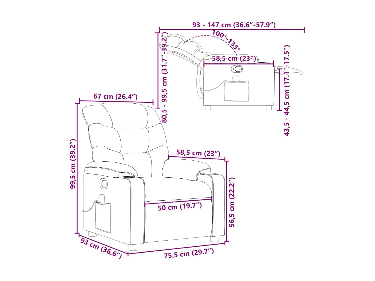 Fauteuil de massage inclinable Noir Similicuir