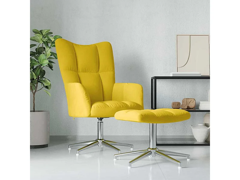 Chaise de relaxation avec tabouret Jaune moutarde Velours