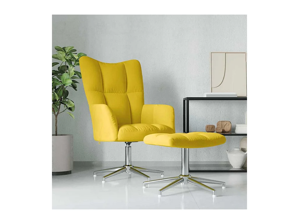 Chaise de relaxation avec tabouret Jaune moutarde Velours
