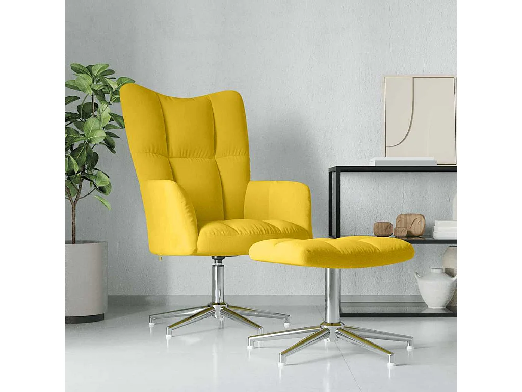 Chaise de relaxation avec tabouret Jaune moutarde Velours