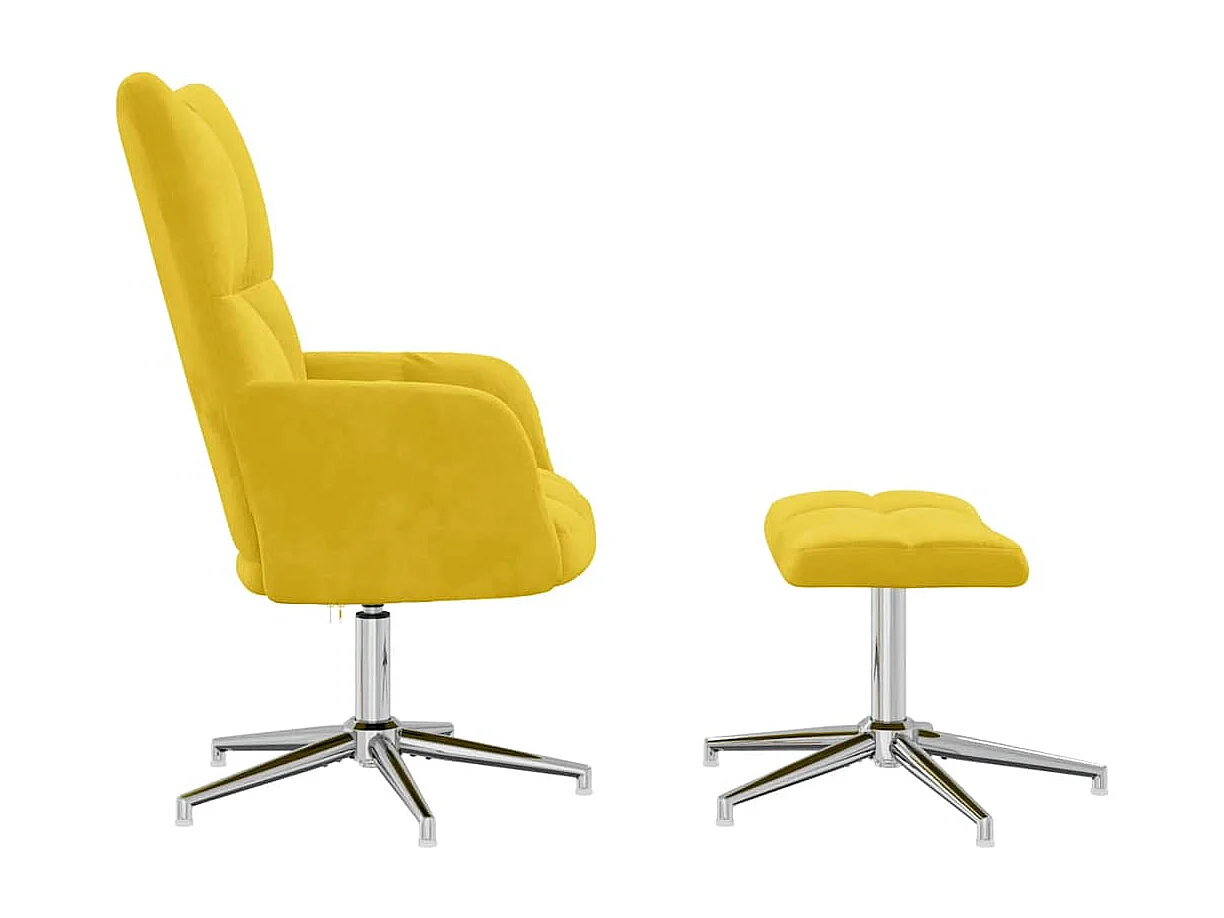 Chaise de relaxation avec tabouret Jaune moutarde Velours