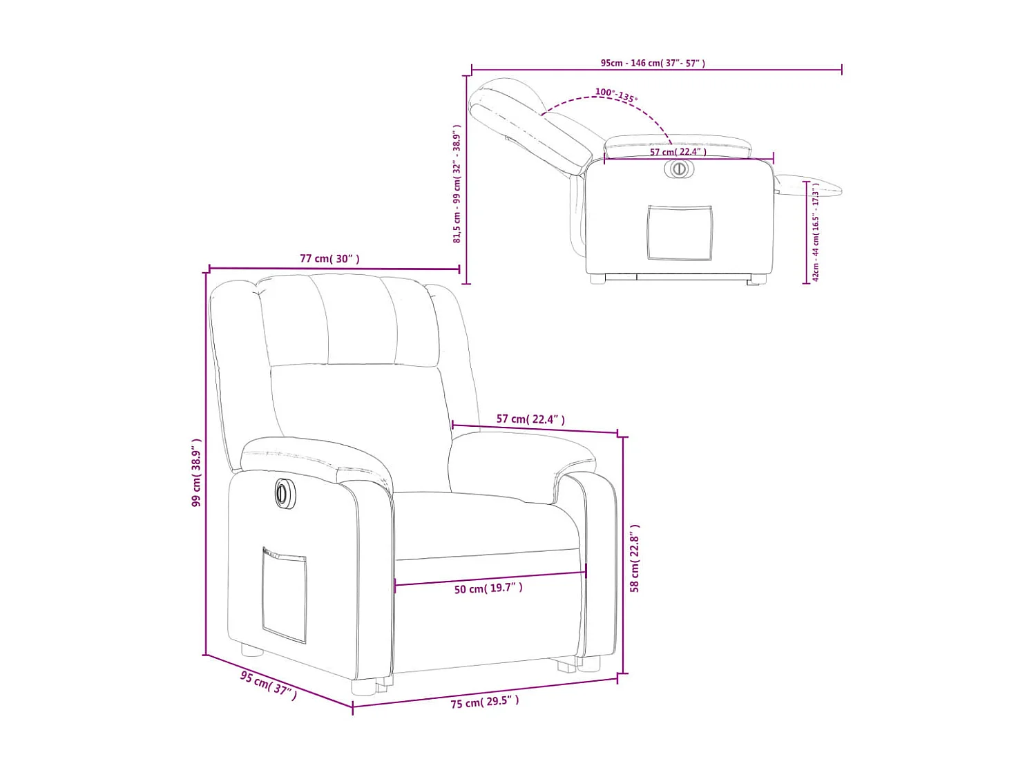 Fauteuil inclinable électrique gris foncé tissu