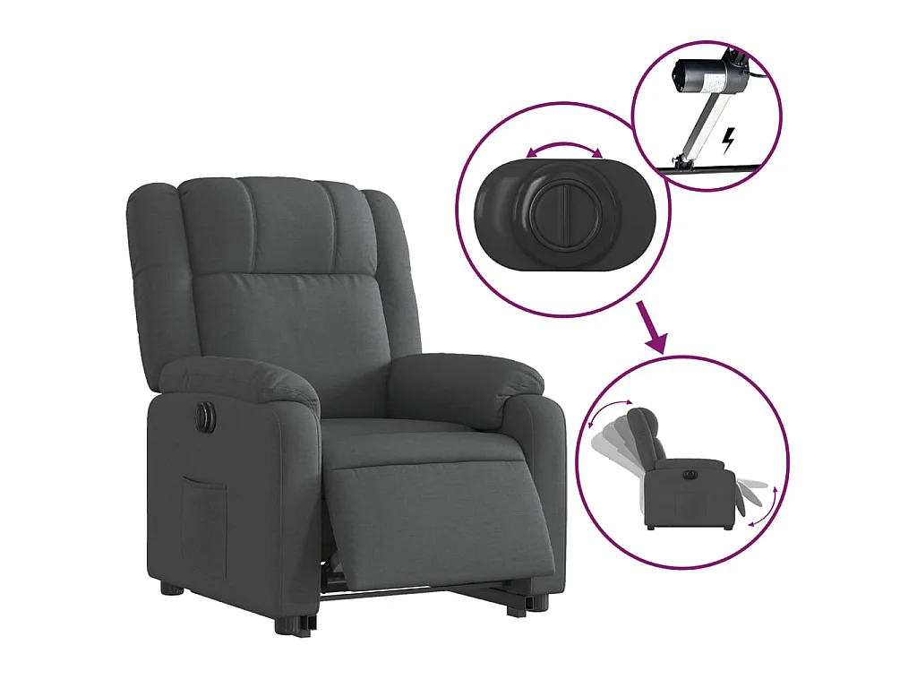Fauteuil inclinable électrique gris foncé tissu