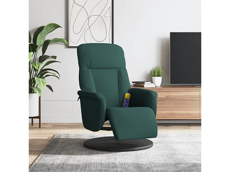 Fauteuil inclinable de massage repose-pied vert foncé velours