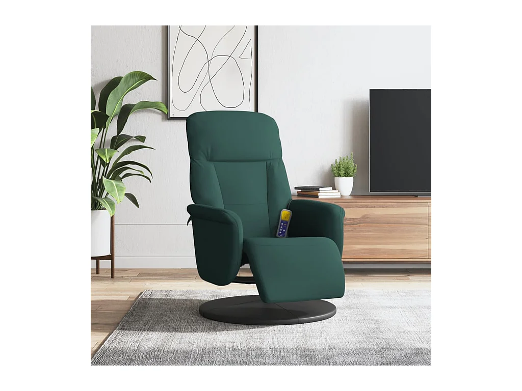 Sillón reclinable masaje con reposapiés terciopelo verde oscuro