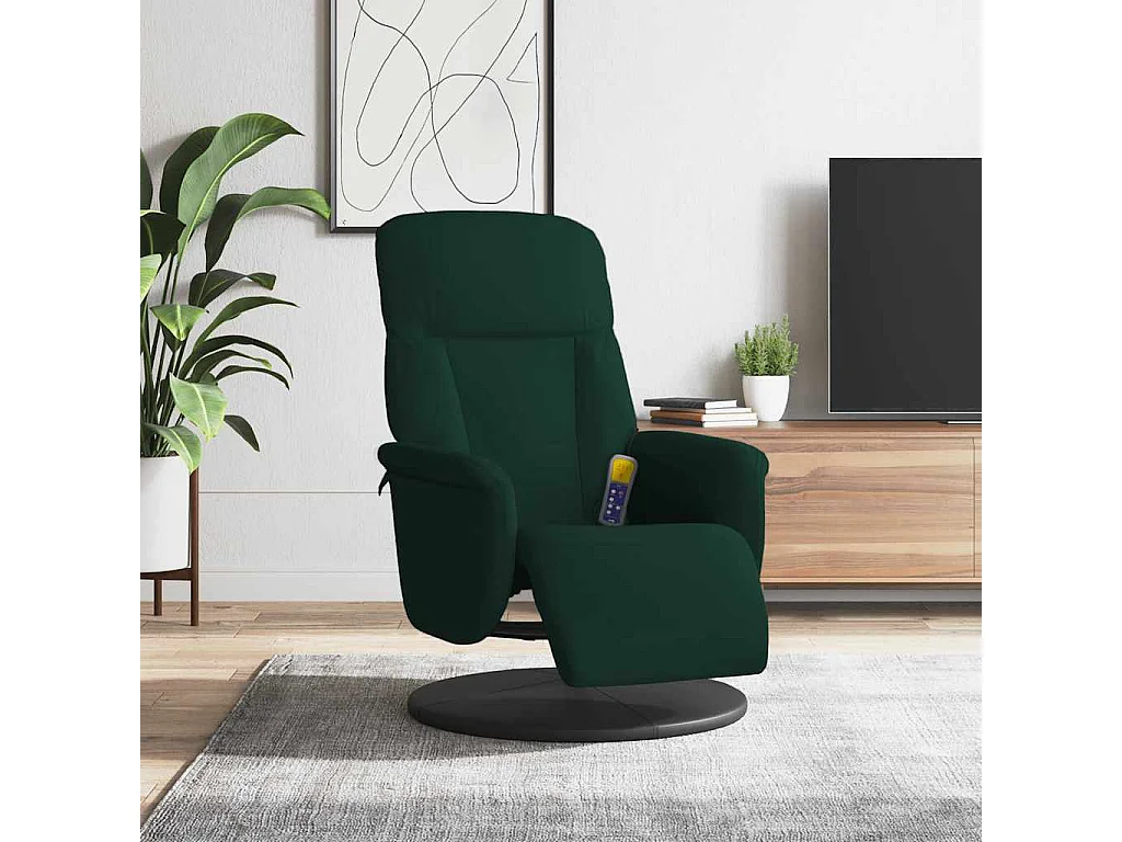 Sillón reclinable masaje con reposapiés terciopelo verde oscuro