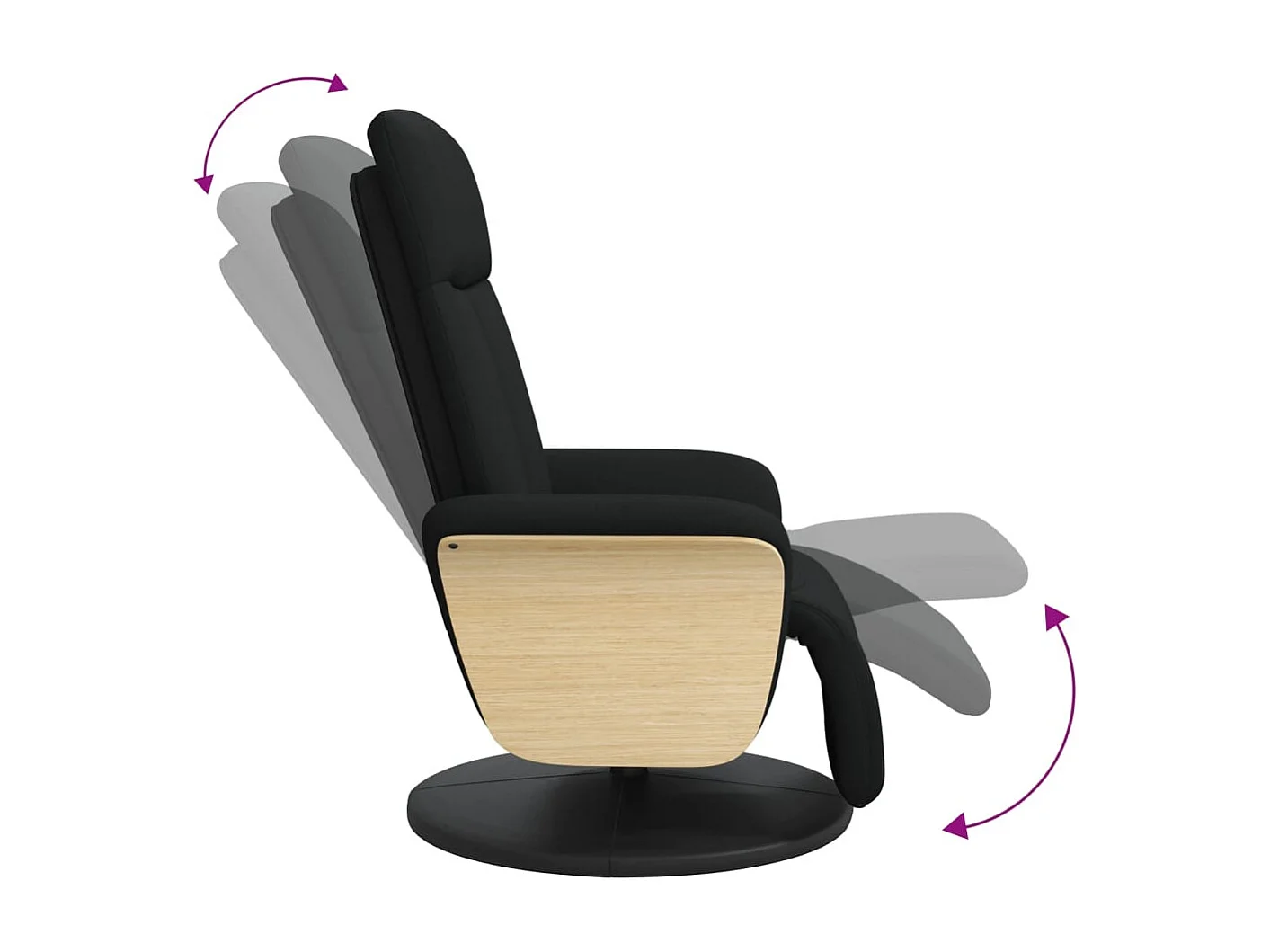 Fauteuil verstelbaar met voetensteun stof zwart