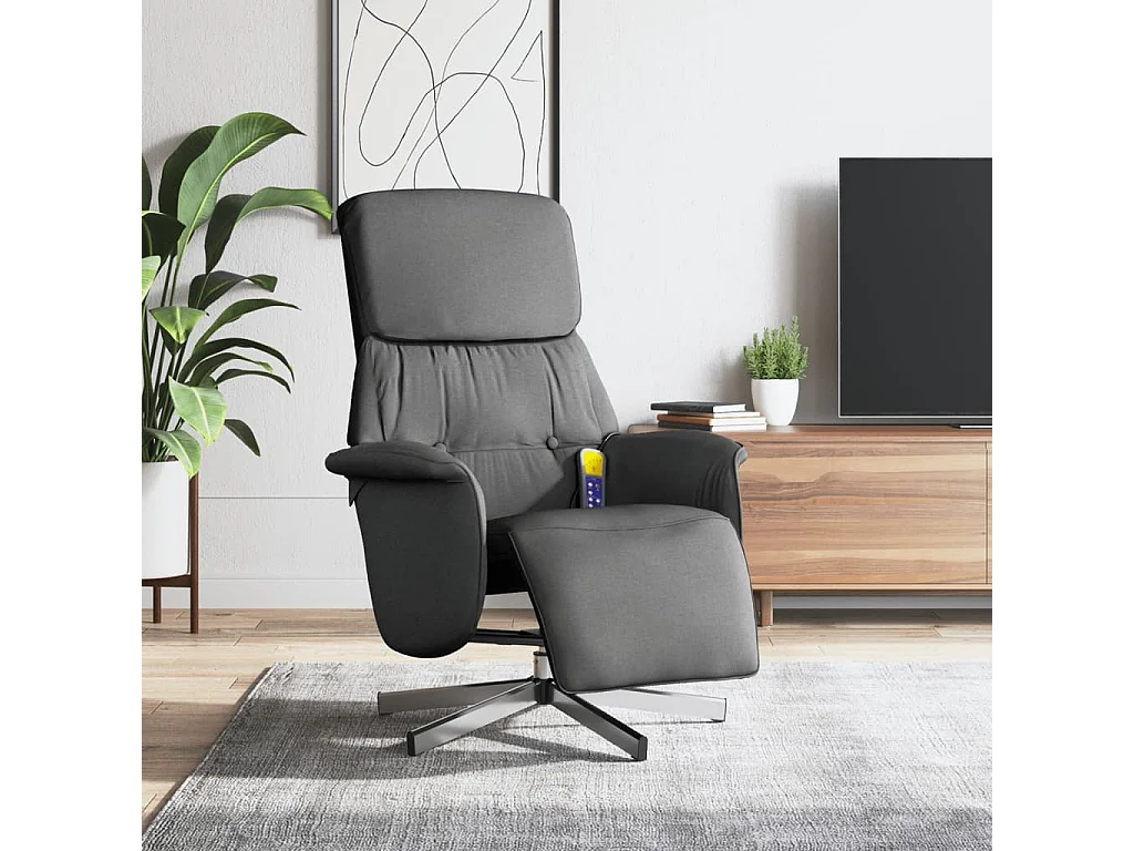 Fauteuil inclinable de massage et repose-pieds gris foncé tissu