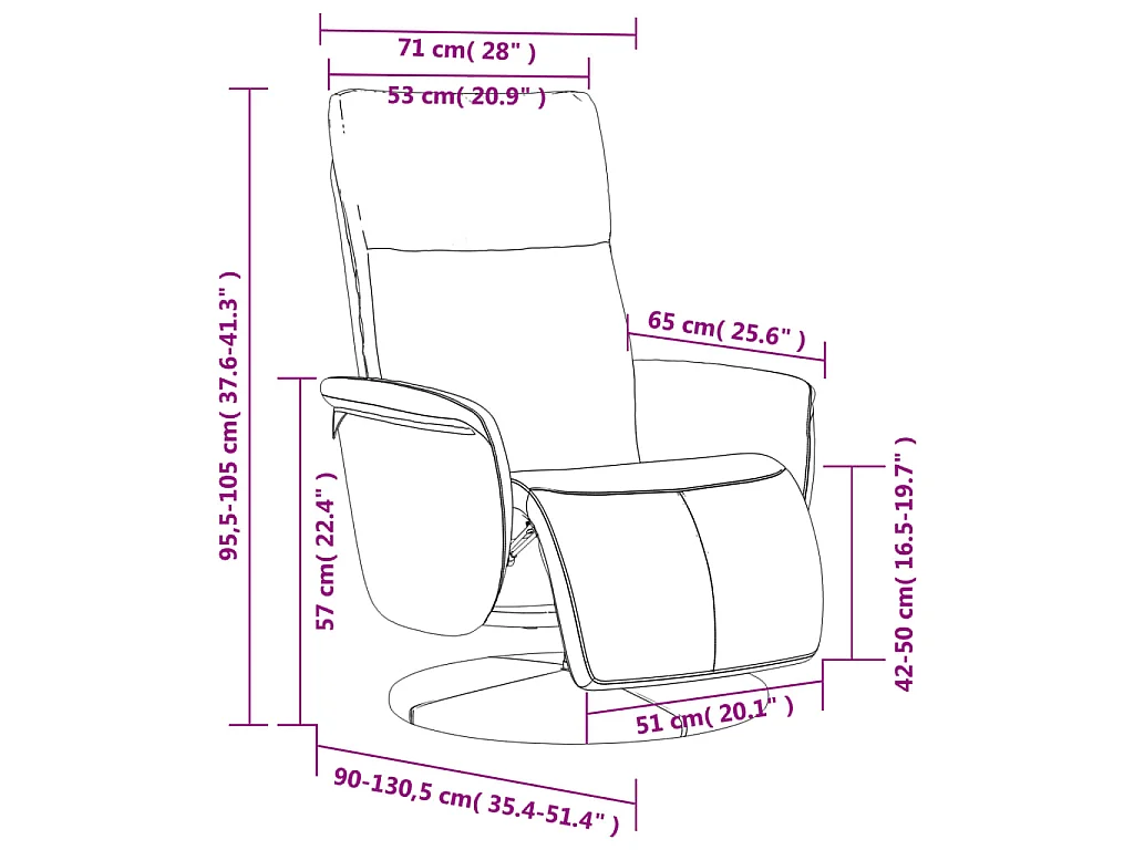 Fauteuil verstelbaar met voetensteun kunstleer cappuccinokleur