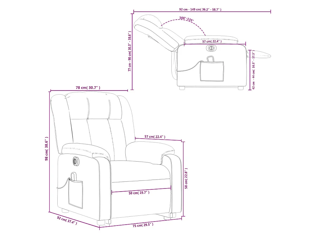 Fauteuil inclinable de massage électrique rouge bordeaux