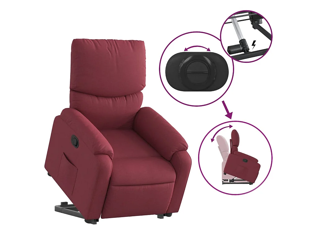Fotel relaksacyjny bordo z funkcją elektrycznego podnoszenia i ręczną regulacją