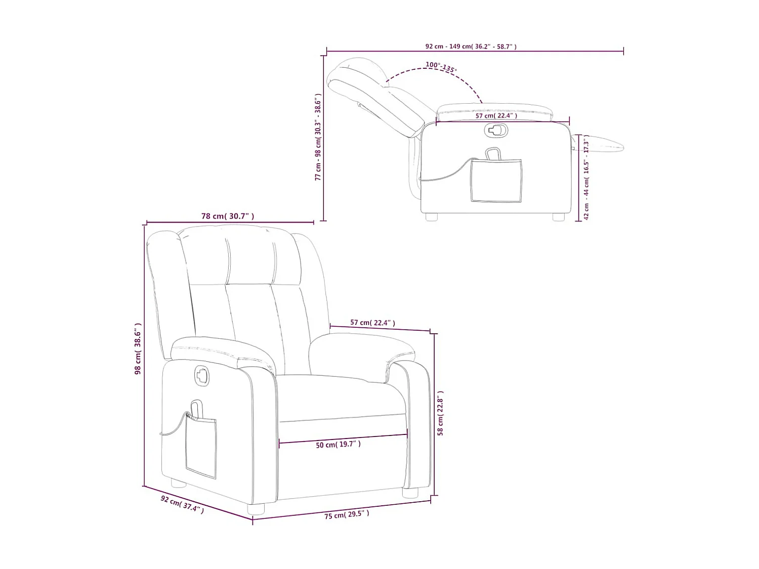 Fauteuil de massage inclinable Gris clair Tissu