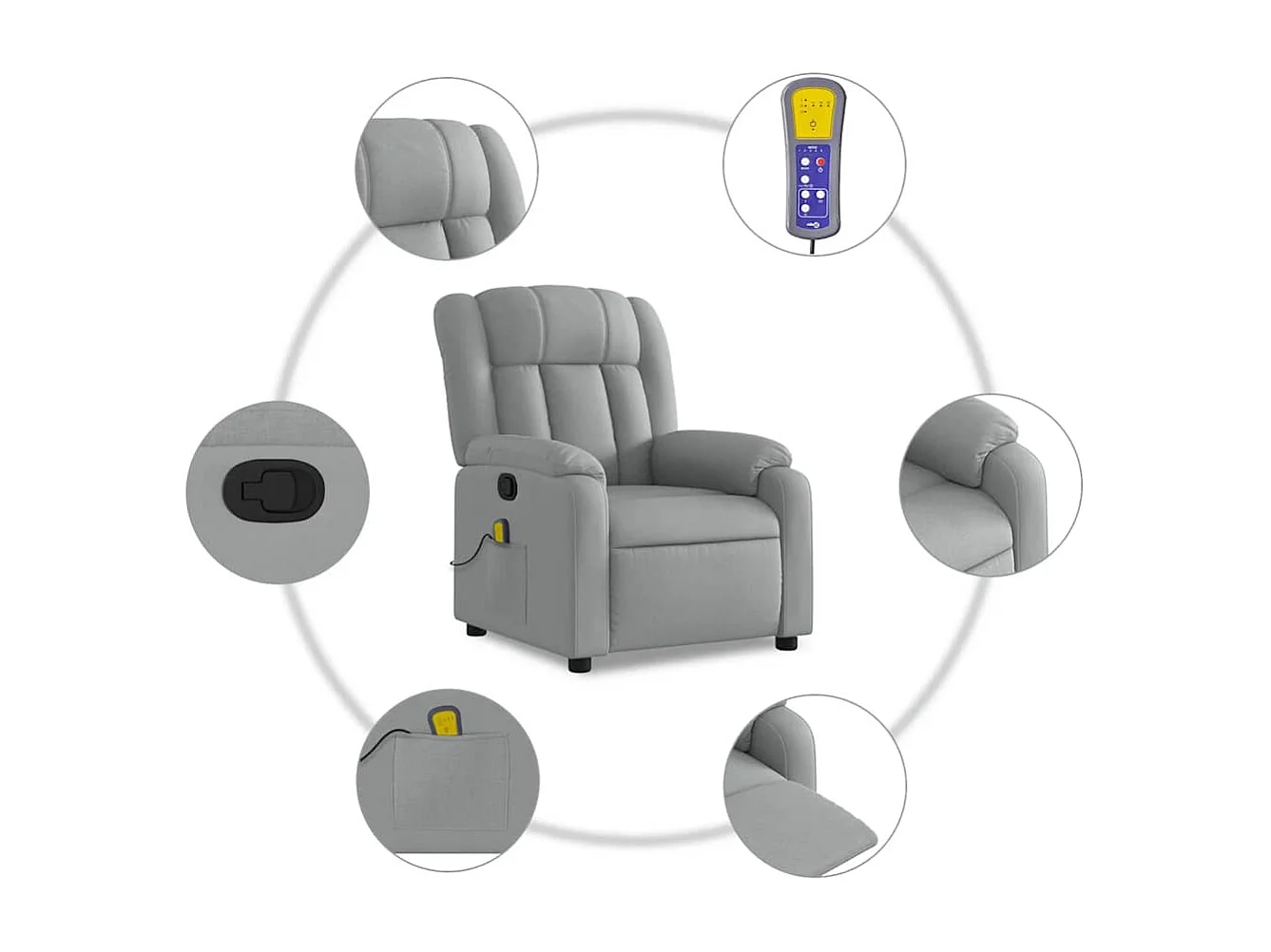 Massagesessel Hellgrau Stoff