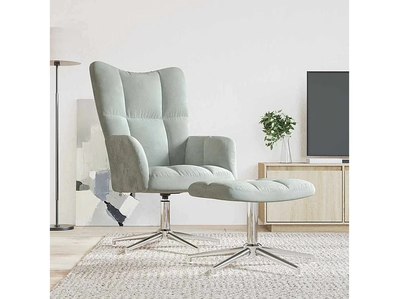 Chaise de relaxation avec tabouret Gris clair Velours