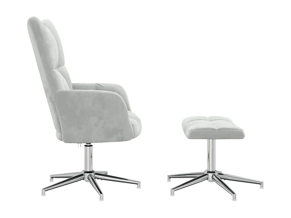 Poltrona Relax con Poggiapiedi Grigio Chiaro in Velluto