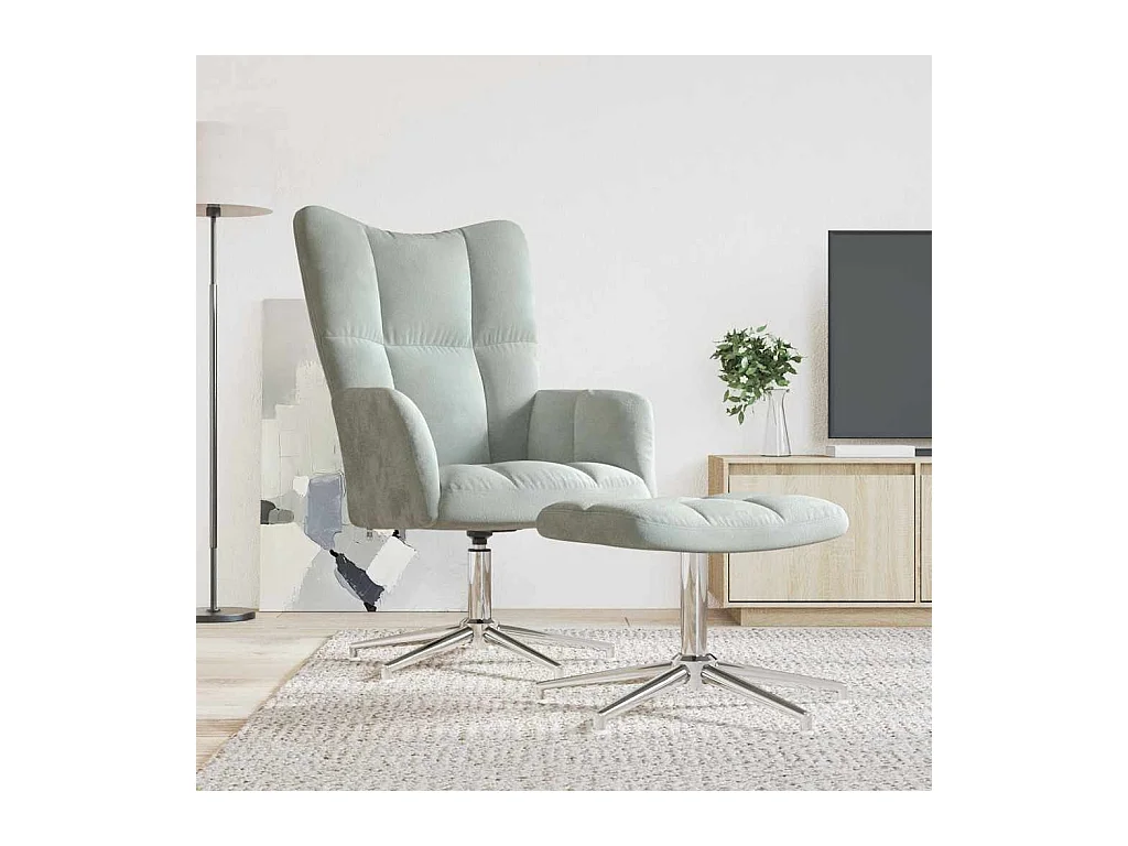 Chaise de relaxation avec tabouret Gris clair Velours