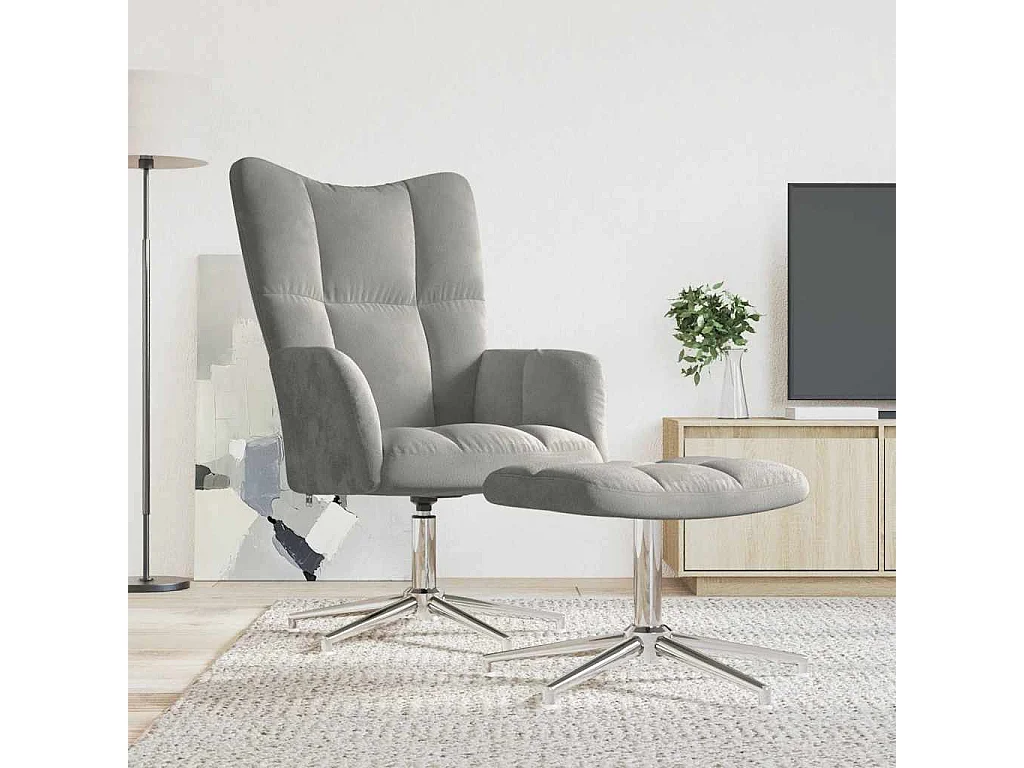 Relaxsessel mit Hocker Hellgrau Samt
