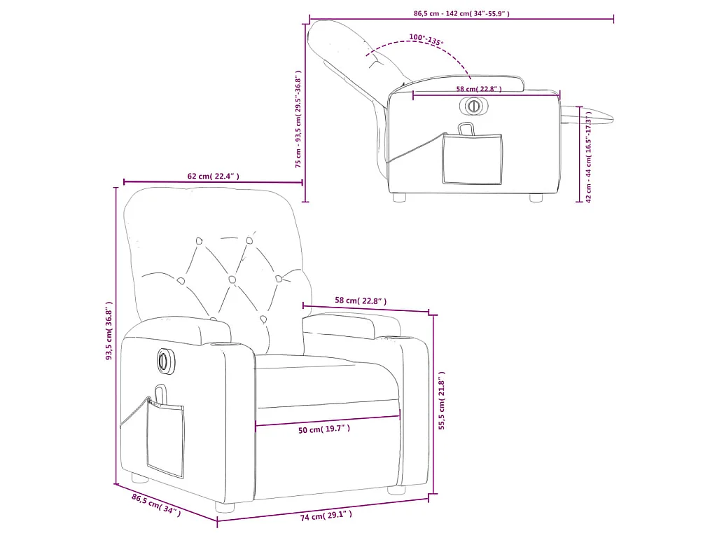 Fauteuil de massage inclinable électrique Rouge bordeaux Tissu