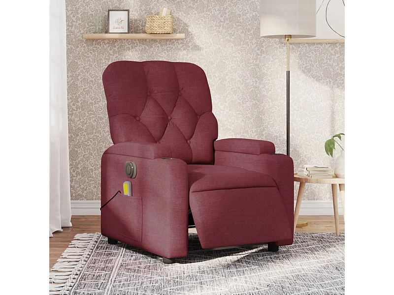 Massagesessel Elektrisch Weinrot Stoff