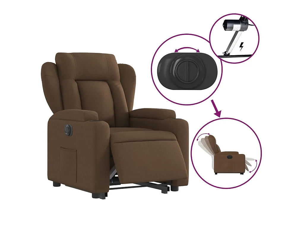 Fauteuil inclinable électrique marron tissu