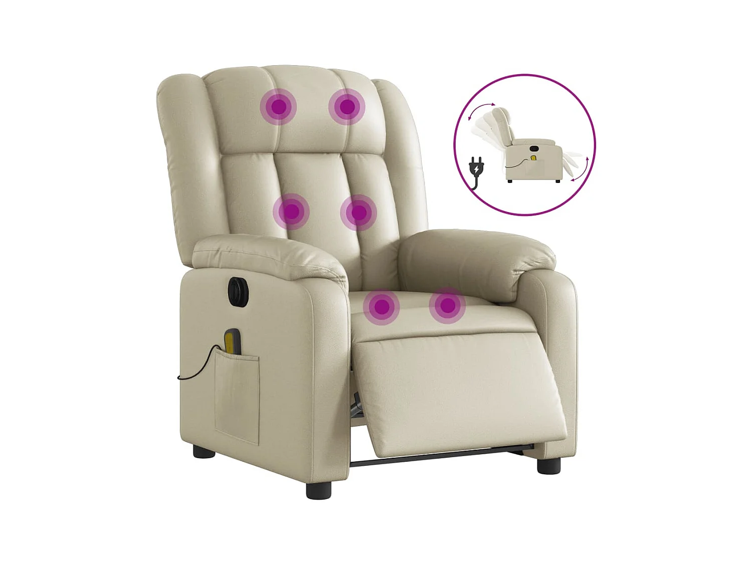 Fauteuil de massage inclinable électrique crème similicuir