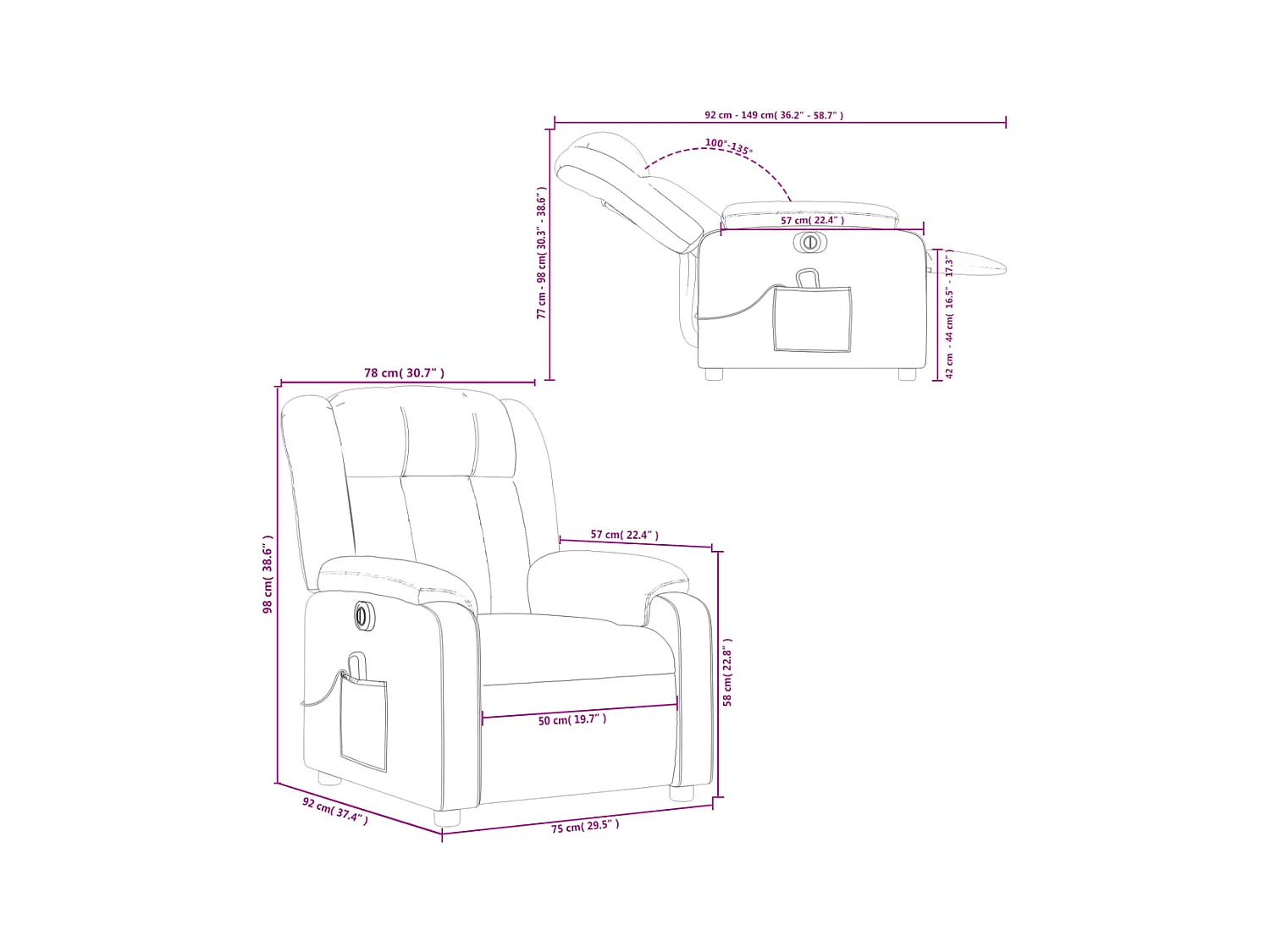 Fauteuil de massage inclinable électrique crème similicuir