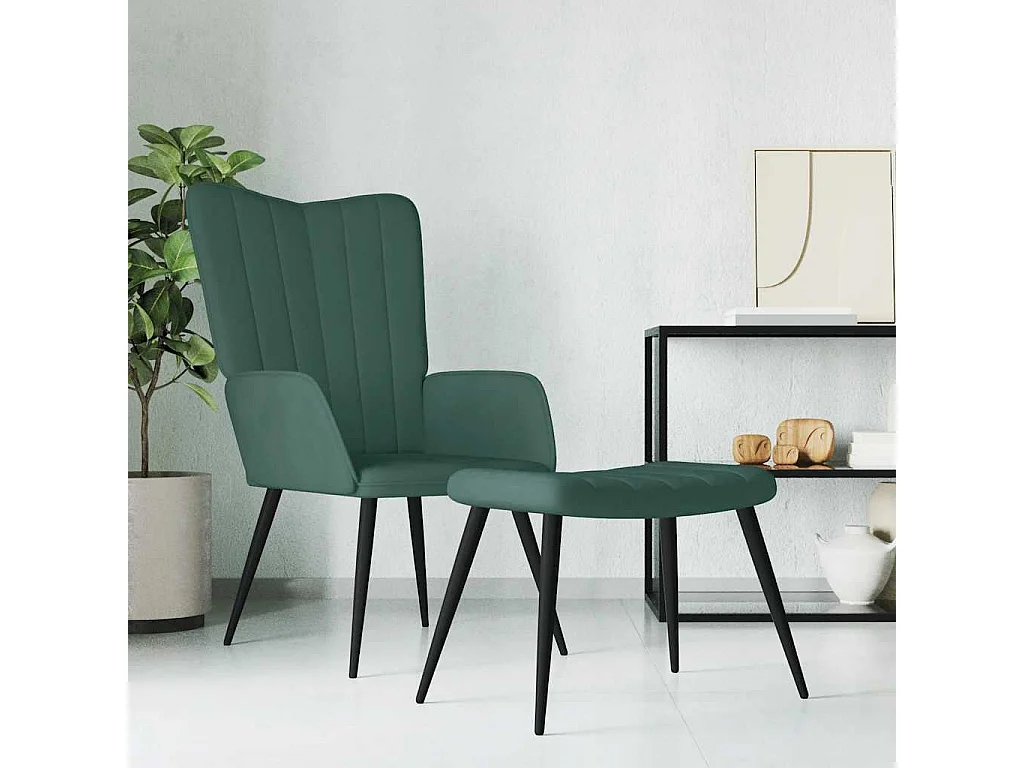 Poltrona Relax con Sgabello Verde Scuro in Velluto