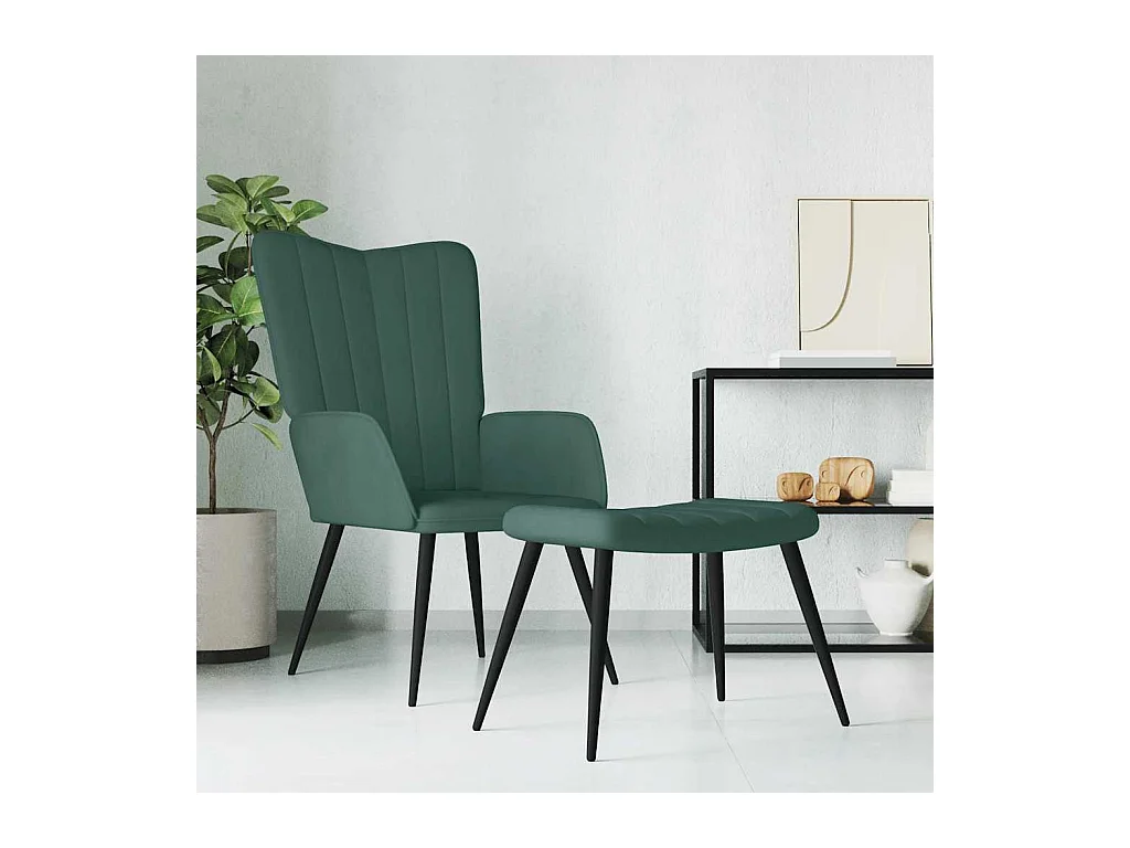 Chaise de relaxation avec tabouret Vert foncé Velours