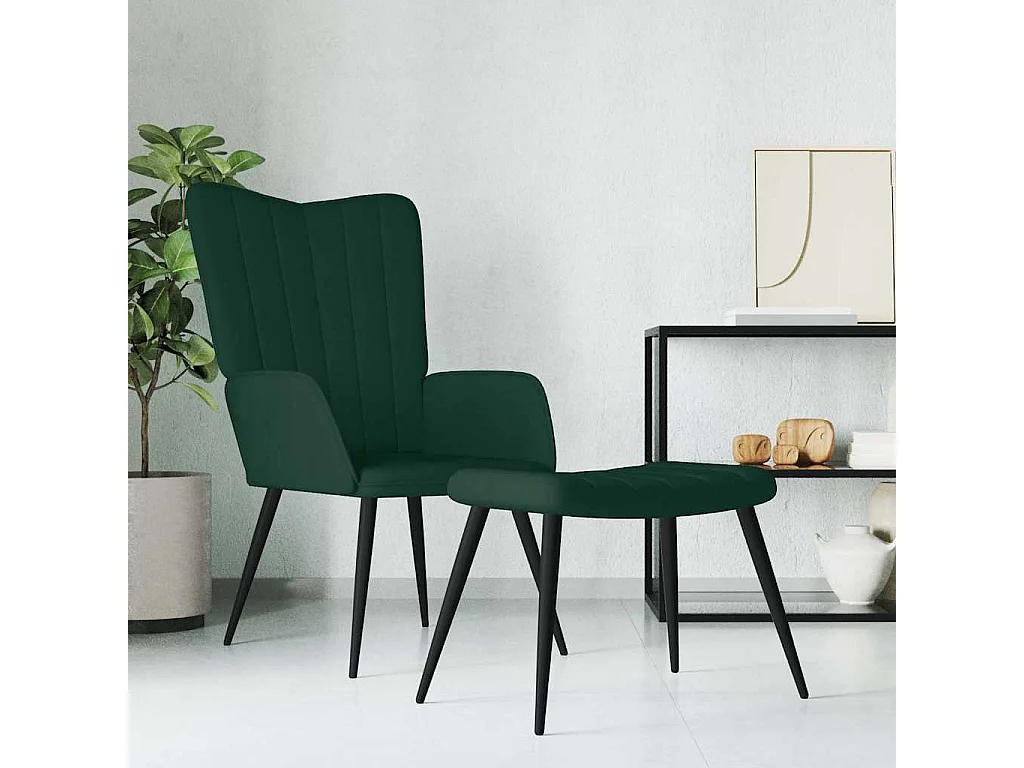 Chaise de relaxation avec tabouret Vert foncé Velours