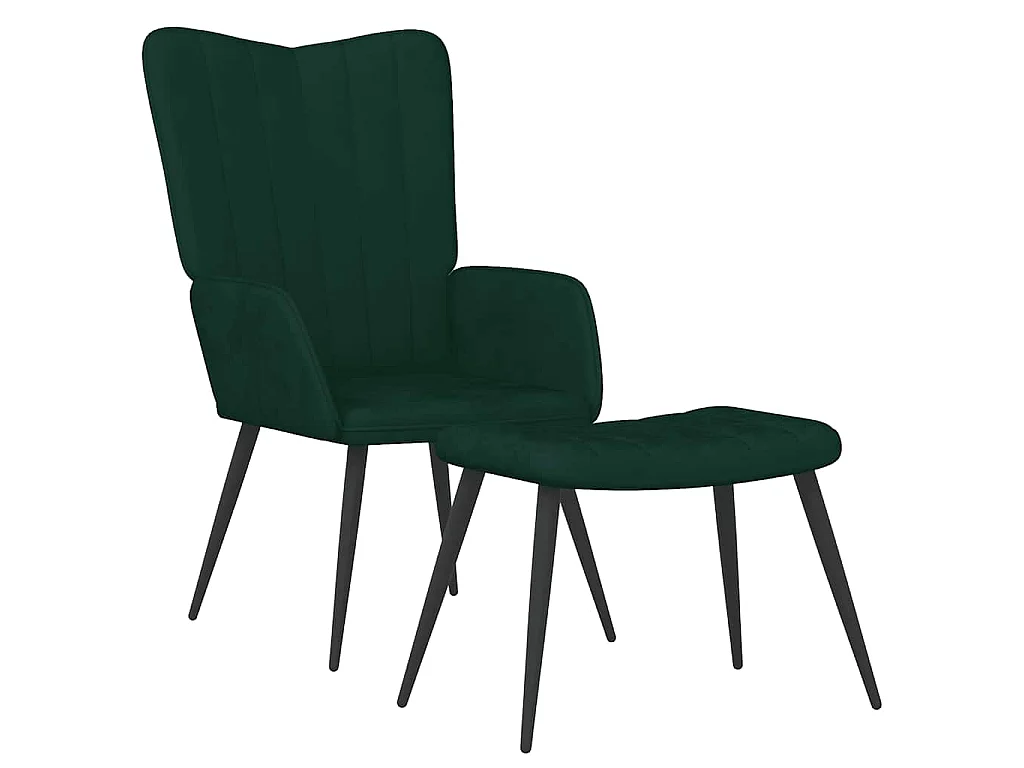 Chaise de relaxation avec tabouret Vert foncé Velours