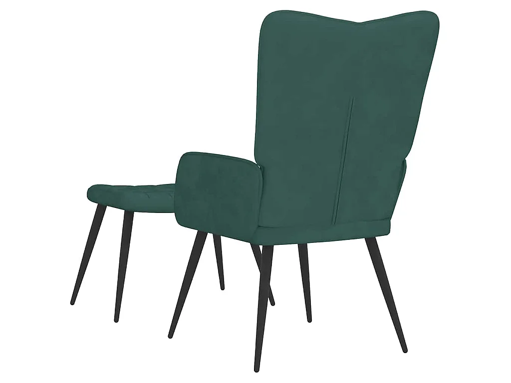 Chaise de relaxation avec tabouret Vert foncé Velours